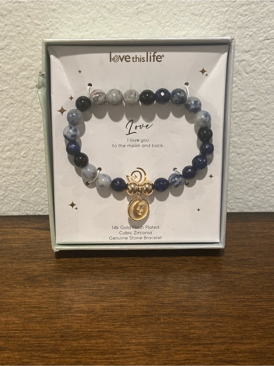 Love This Life Jewelry - Love This Life Navy Blue and Gray Beaded Bracelet with Gold Charm